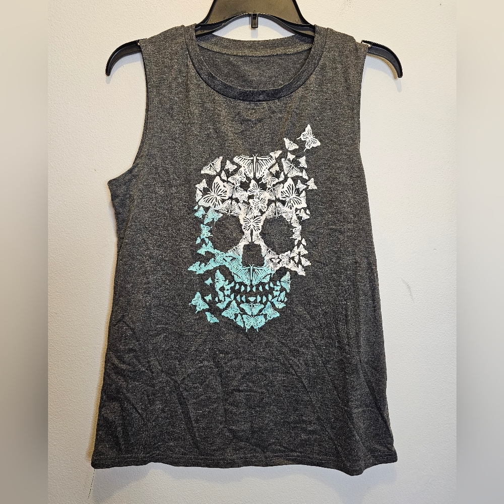 Unknown maker skull and butterfly sleeveless t shirt Size S